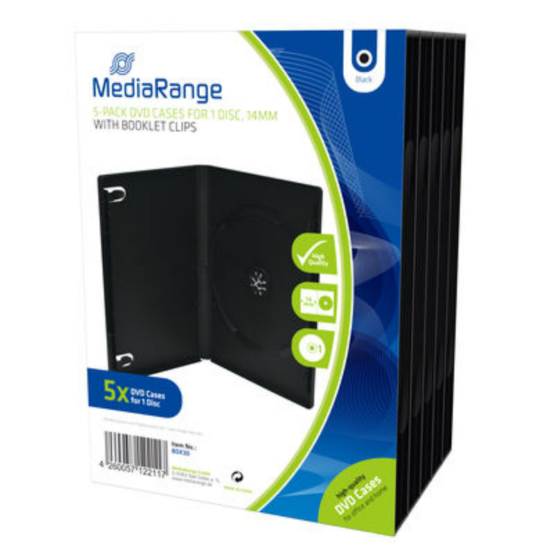 MediaRange DVD Case for 1 Disc 14mm Black 5 Pack BOX30