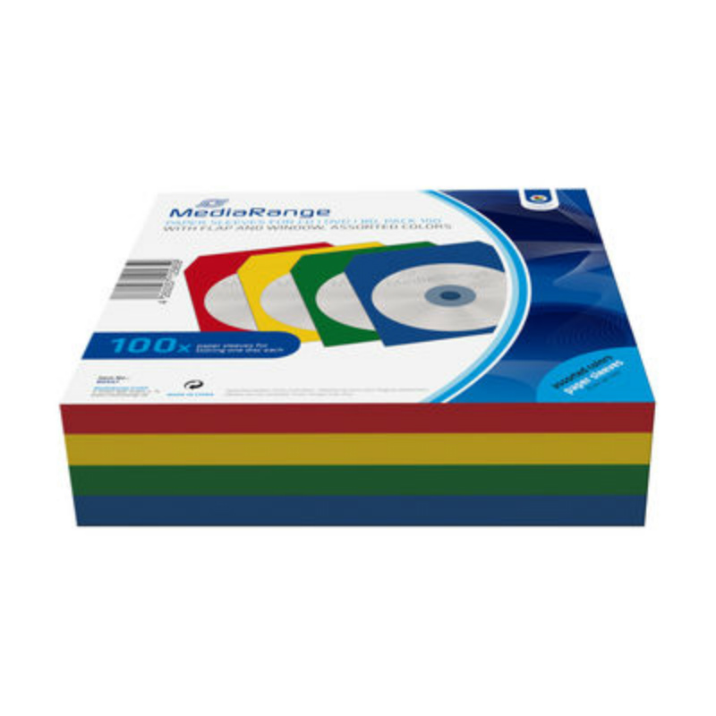 MediaRange Paper Sleeves for 1 Disc Assorted Colors 100Pack BOX67