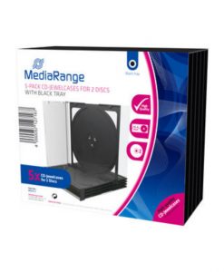 MediaRange CD Jewelcase for 2 Discs 10.4mm 5-Pack Transparent with Black Tray BOX31-2