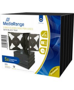 MediaRange CD Jewelcase for 6 Discs 22mm 5-Pack Transparent with Black Tray BOX34-6