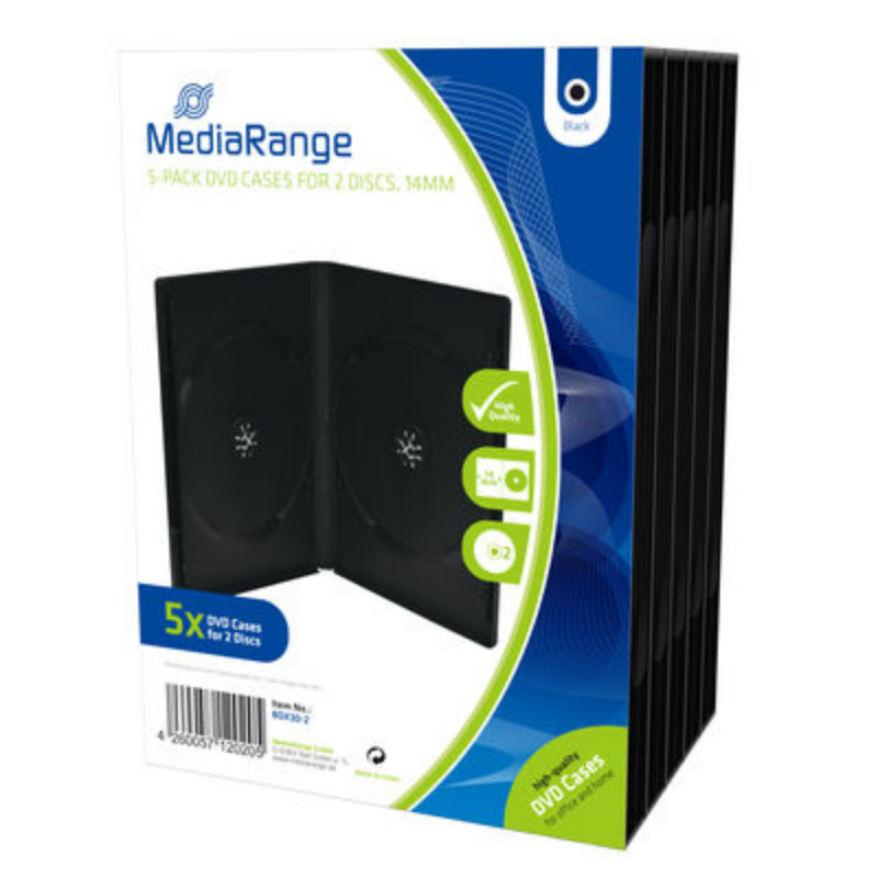 MediaRange DVD Case for 2 Discs 14mm 5-Pack Black BOX30-2