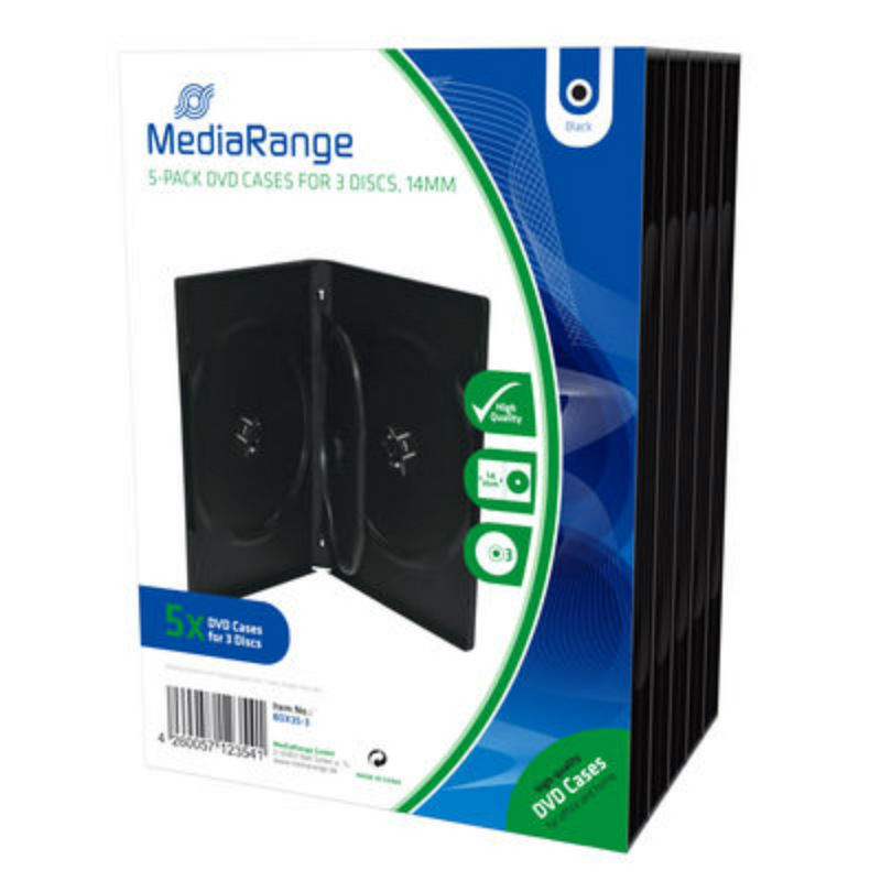 MediaRange DVD Case for 3 Discs 14mm 5-Pack Black BOX35-3